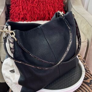 Coach Black and White Shoulder Bag with Snakeskin Detail